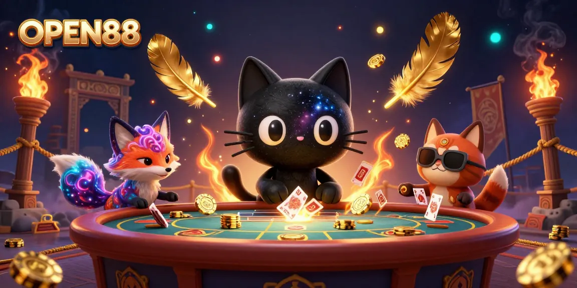 Experience the thrilling game dynamics at OPEN88 with vibrant casino elements and 3D characters.