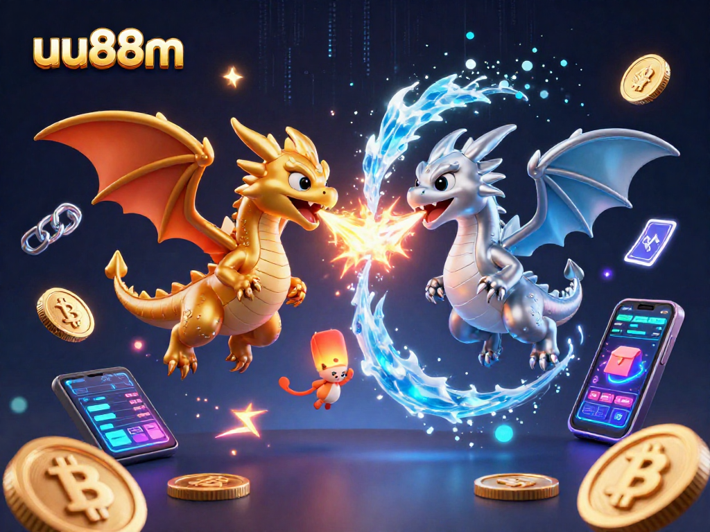 Engage with uu88m's thrilling gaming experience featuring legendary dragons amidst vibrant crypto and casino elements.