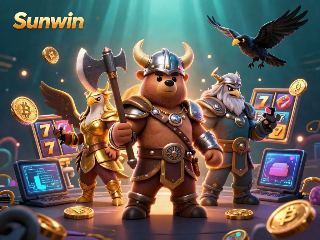 Engage with exciting gambling at Sunwin, featuring dynamic characters and vibrant slot game elements.