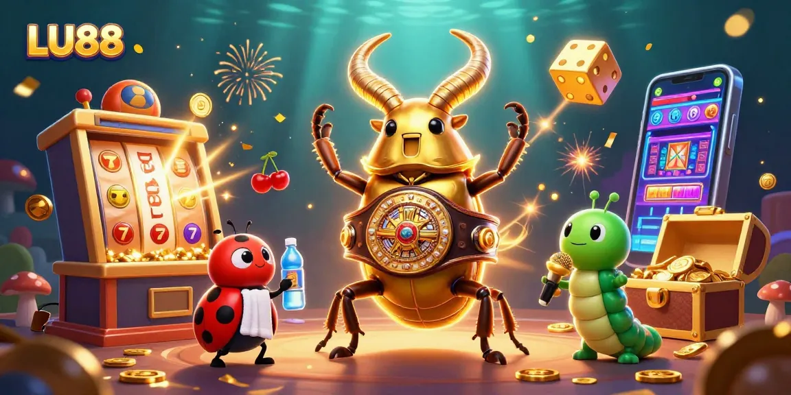 LU88 slot machine jackpot explosion with golden stag beetle and festive elements
