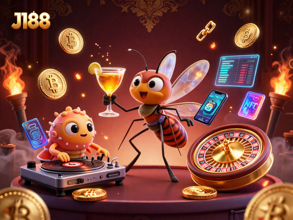 Engage with J188's casino adventures featuring a unique 3D illustration of gaming characters.
