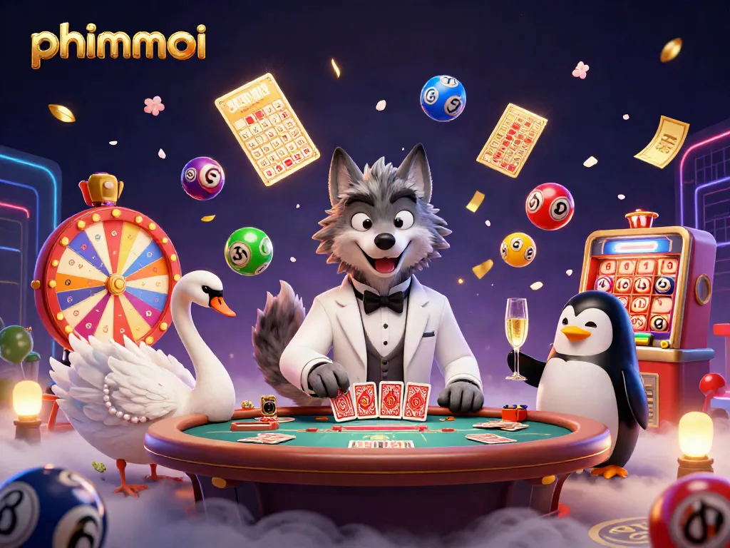 Experience vibrant gambling excitement with phimmoi's captivating casino illustration featuring dynamic characters.