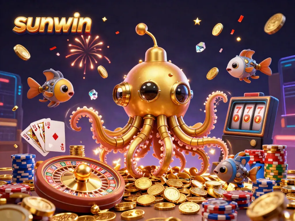 Experience thrilling gameplay with Sunwin's vibrant casino scene featuring golden coins and dynamic game elements.
