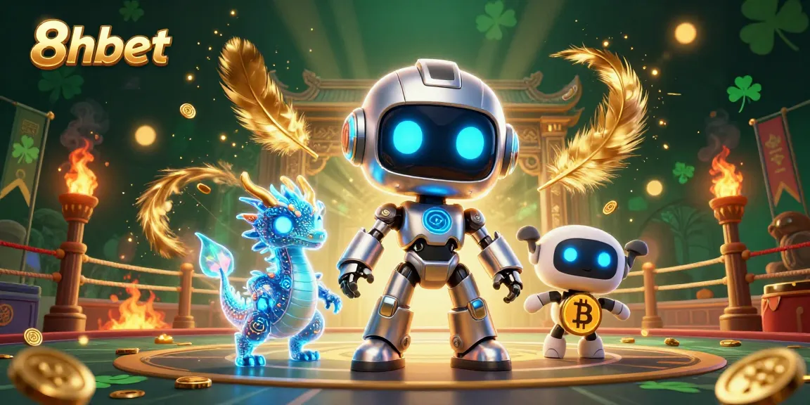 Engage in exciting gaming at 8xbet with futuristic characters and vibrant casino elements.