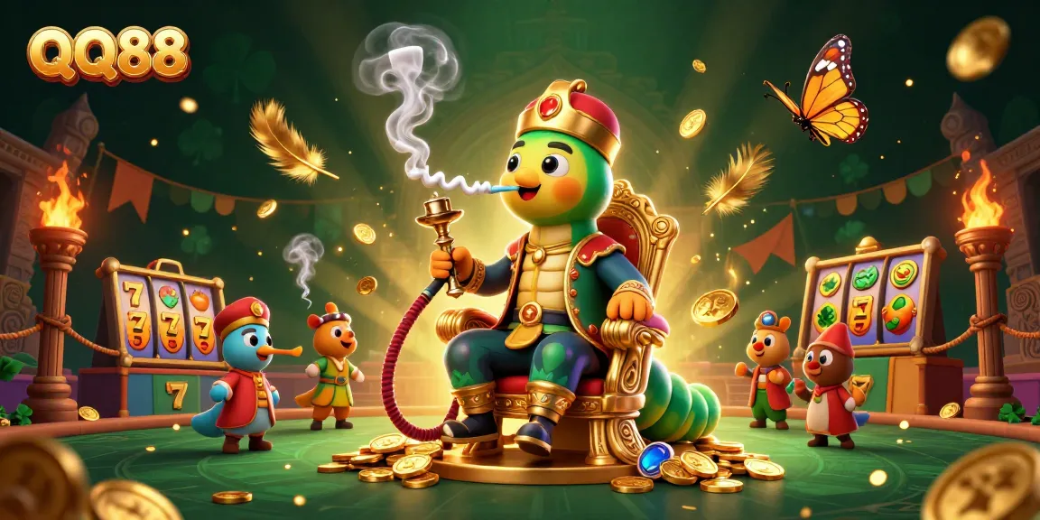 Experience thrilling slots action with QQ88 as a vibrant caterpillar master commands golden riches.