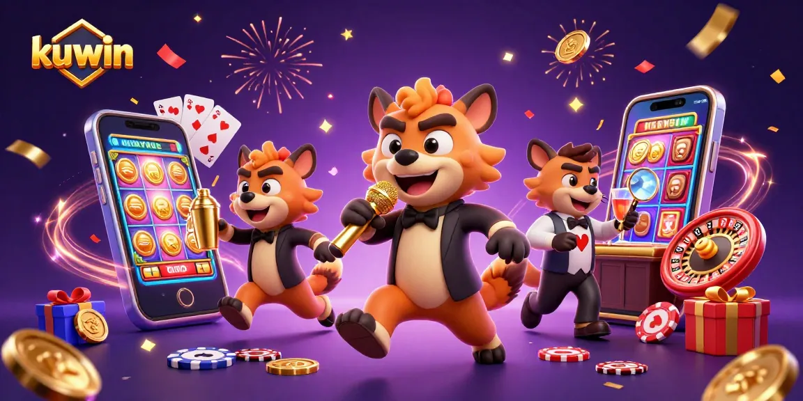Kuwin hyenas entertain in a vibrant comedy casino club, showcasing energetic gaming elements.