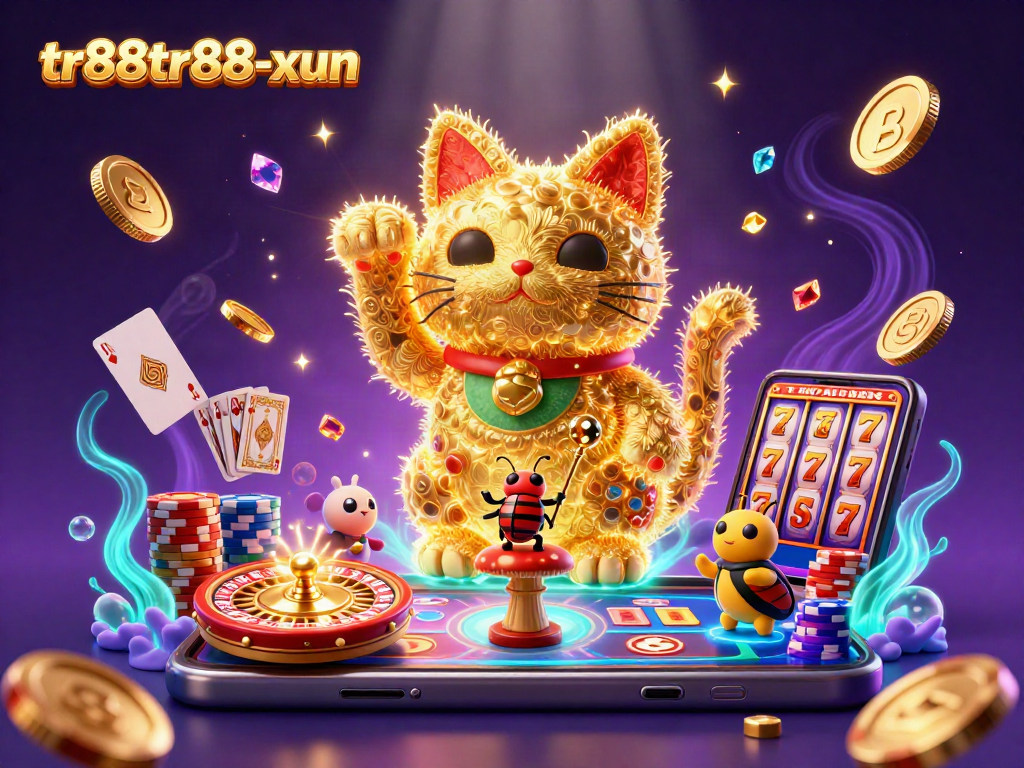 Experience the excitement of winning at tr88tr88-xun with vibrant 3D visualizations of casino games and symbols.