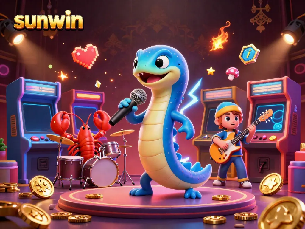 Experience the excitement of sunwin's underwater casino stage with vibrant characters and gaming elements.