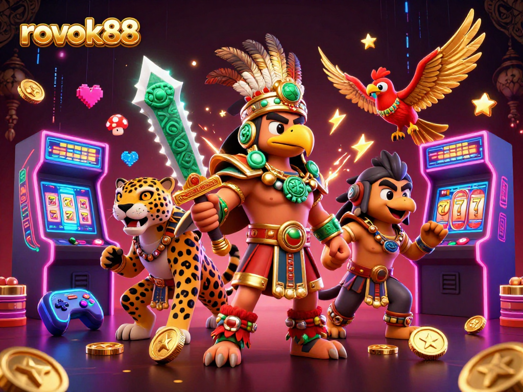 Experience the excitement at rokok88 with vibrant casino gaming elements and dynamic characters.