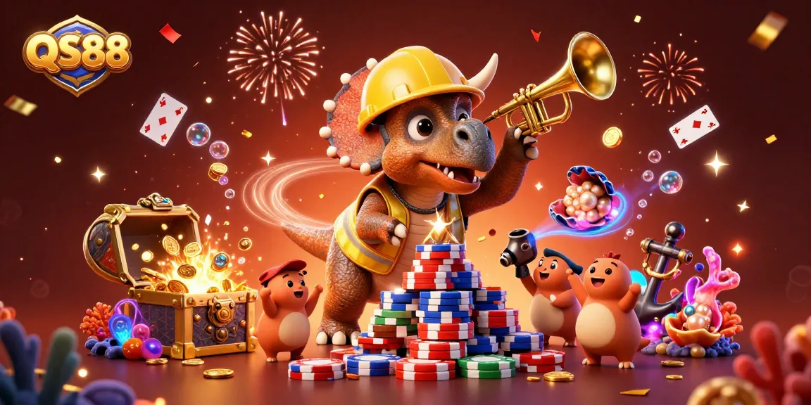Experience exciting wins with QS88 in a vibrant 3D casino scene featuring engaging characters and dynamic action.