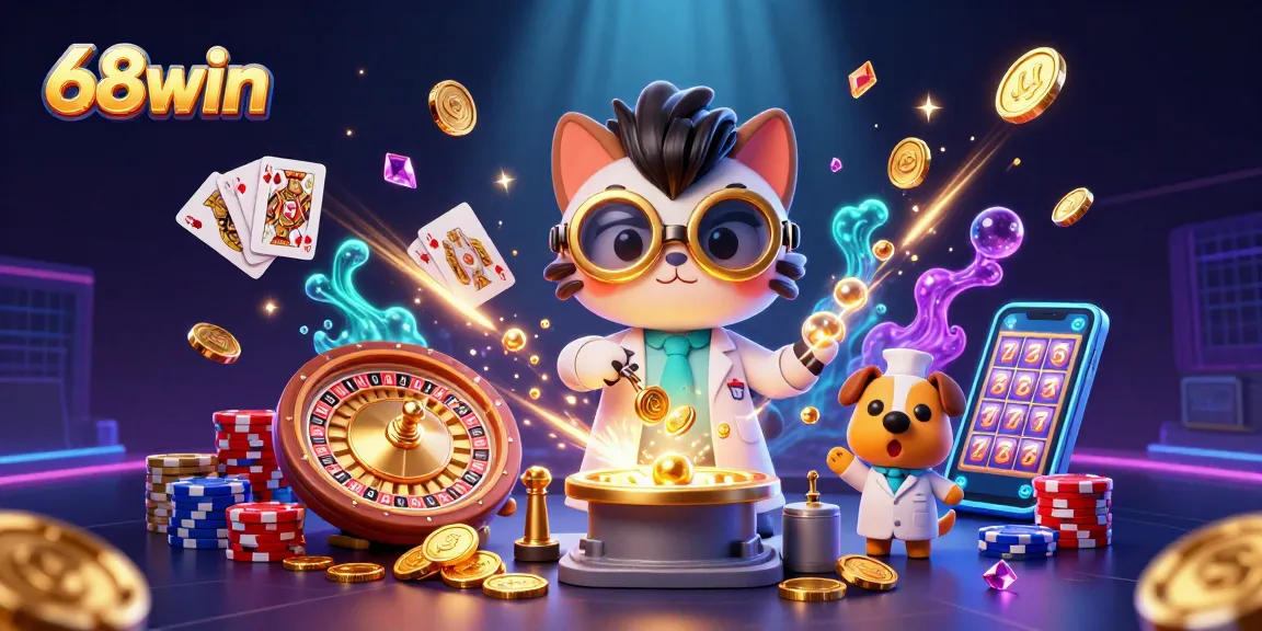 Engage with 68win's vibrant casino scene featuring golden coins and dynamic gaming elements.