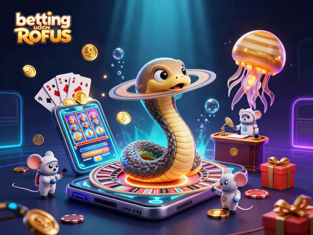 Engage in thrilling betting uden ROFUS with cartoon characters in a cosmic casino environment.