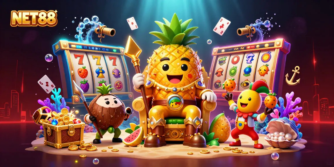 Play and win with NET88 in a vibrant casino scene featuring exciting slot games!