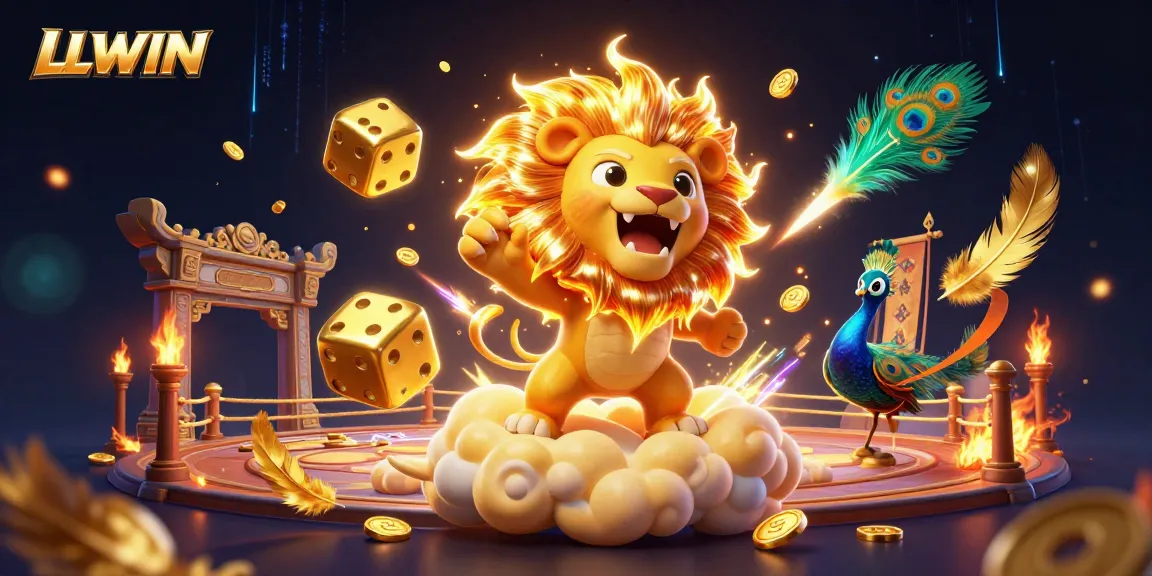 Engage with LLWIN's immersive gambling experience featuring a vibrant 3D scene filled with casino elements.