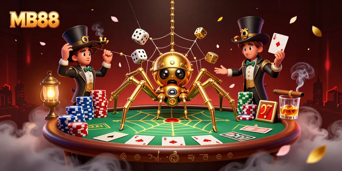 MB88 tạo không gian sòng bạc sống động với nhện steampunk và những con xúc xắc không may.