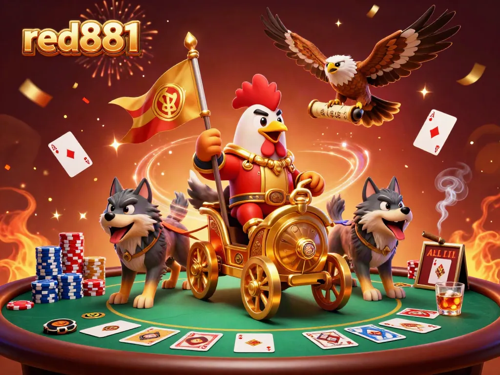 Experience thrilling gameplay with red881 at a lavish poker table surrounded by vibrant casino elements.