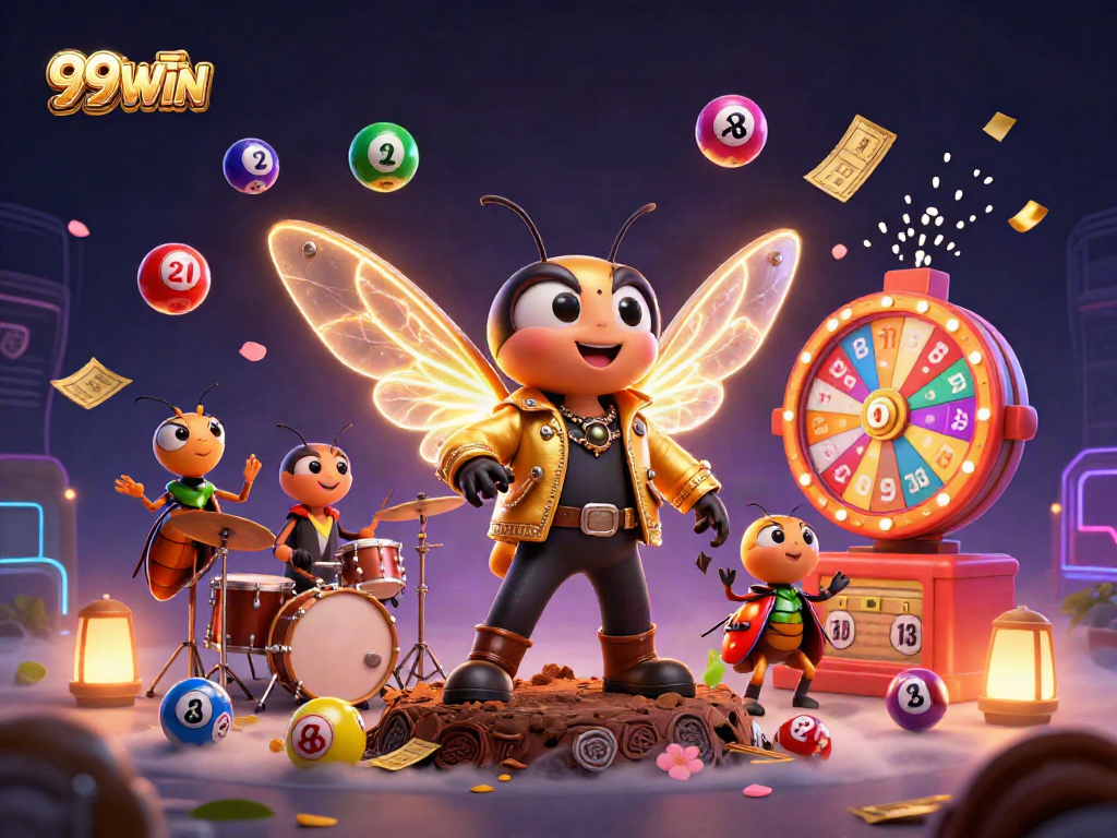 Experience the thrill of lottery gaming with 99WIN's dynamic casino scene featuring vibrant elements.