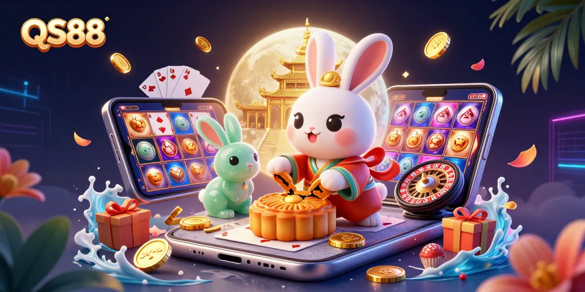 Khám phá trò chơi đỏ đen thú vị tại QS88 với hình ảnh thỏ trăng và các biểu tượng cờ bạc hấp dẫn.