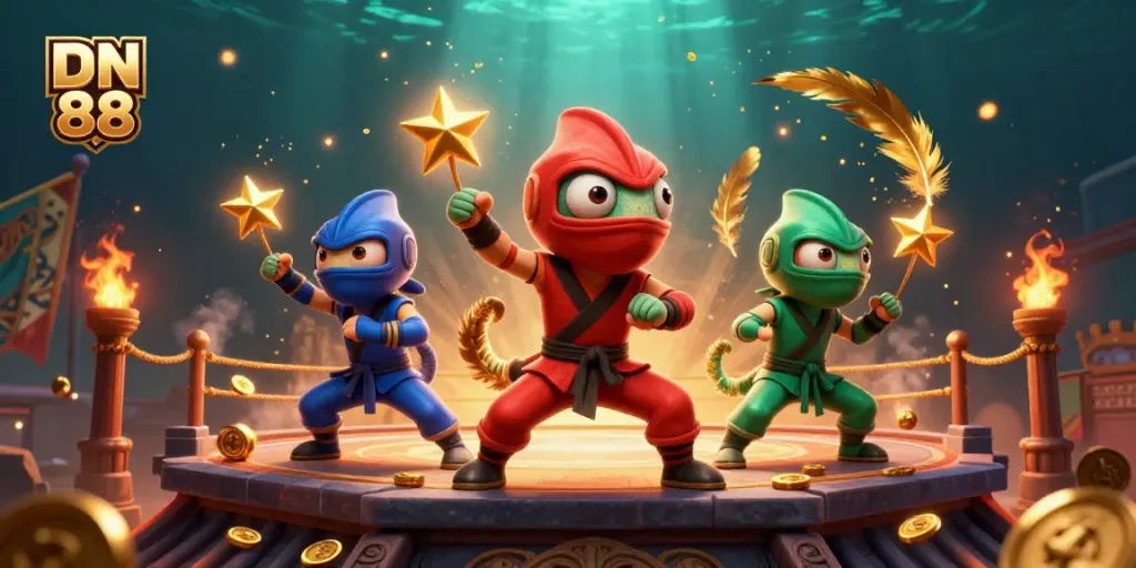 Engage with the exciting world of DN 88 through vibrant, action-packed casino adventures in a 3D illustration.