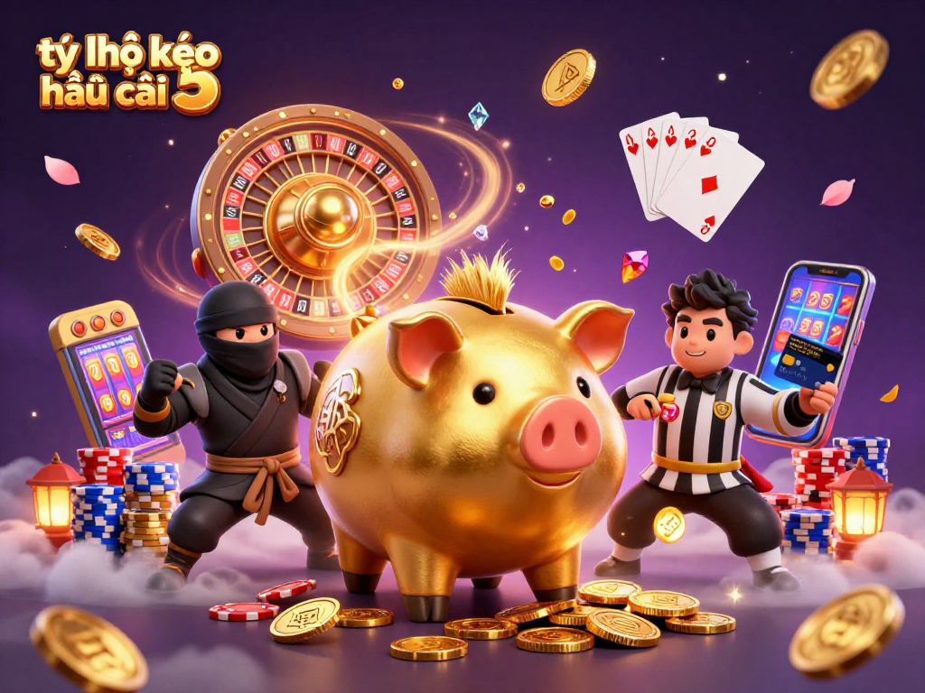 Engage with tỷ lệ kèo nhà cái 5 as a golden piggy bank sumo wrestler creates a spectacular coin shower