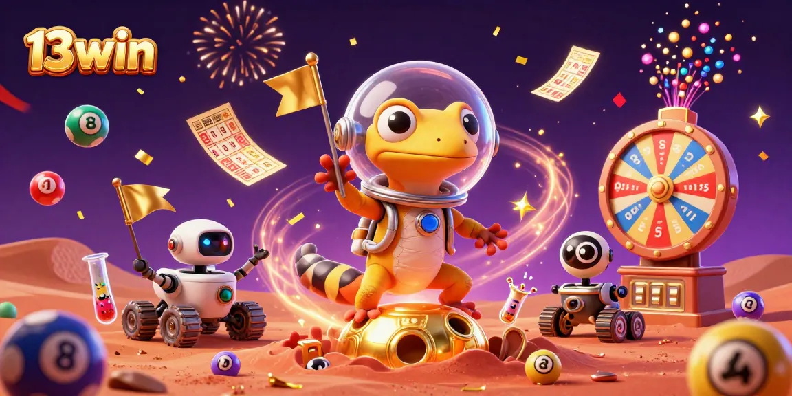 Engage with 13win and experience thrilling casino adventures in a colorful Martian scene.