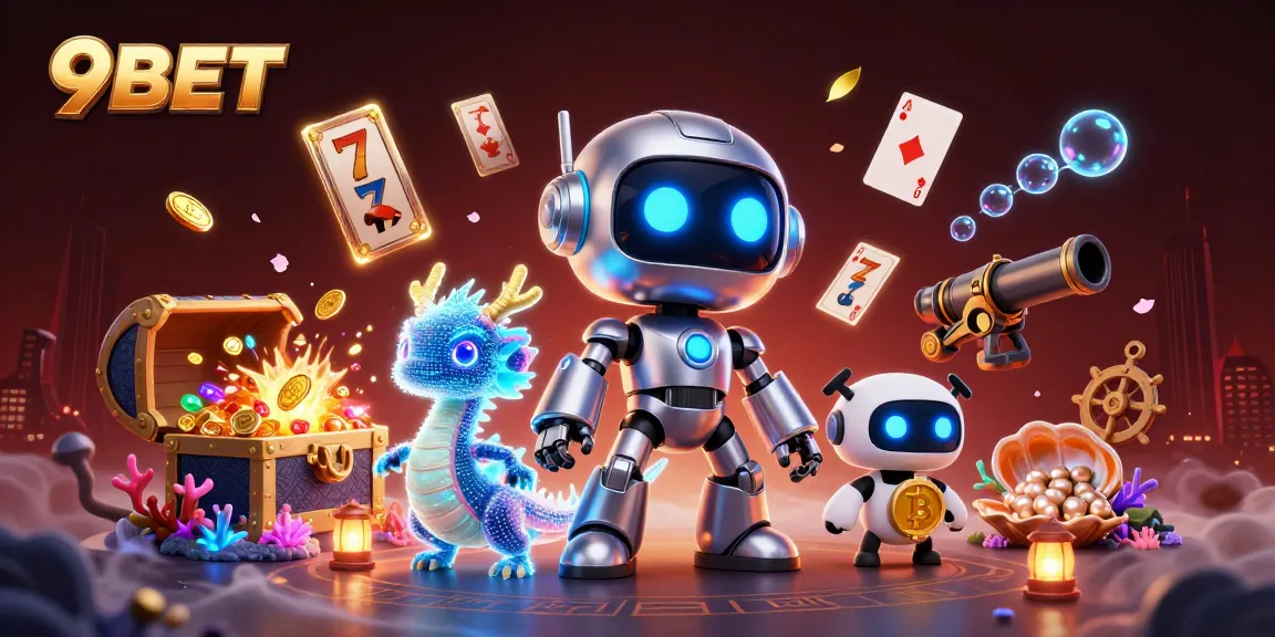 Experience the thrill with 9BET's vibrant casino scene featuring animated characters and exciting gaming elements.