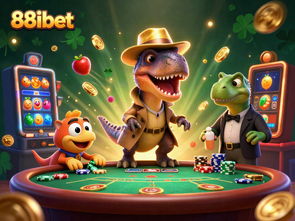 Experience thrilling action with 88ibet as a velociraptor card counter at a vibrant blackjack table.