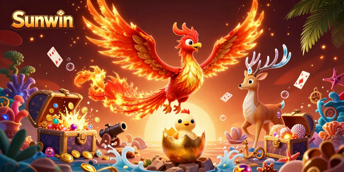 Play to win big at Sunwin with a vibrant, dynamic casino scene filled with treasures.