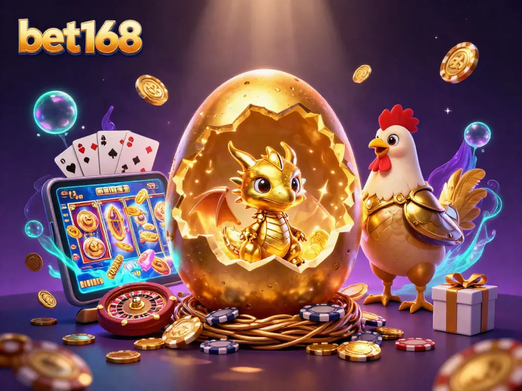 Experience thrilling wins at bet168 with a golden dragon guardian in a vibrant casino scene.