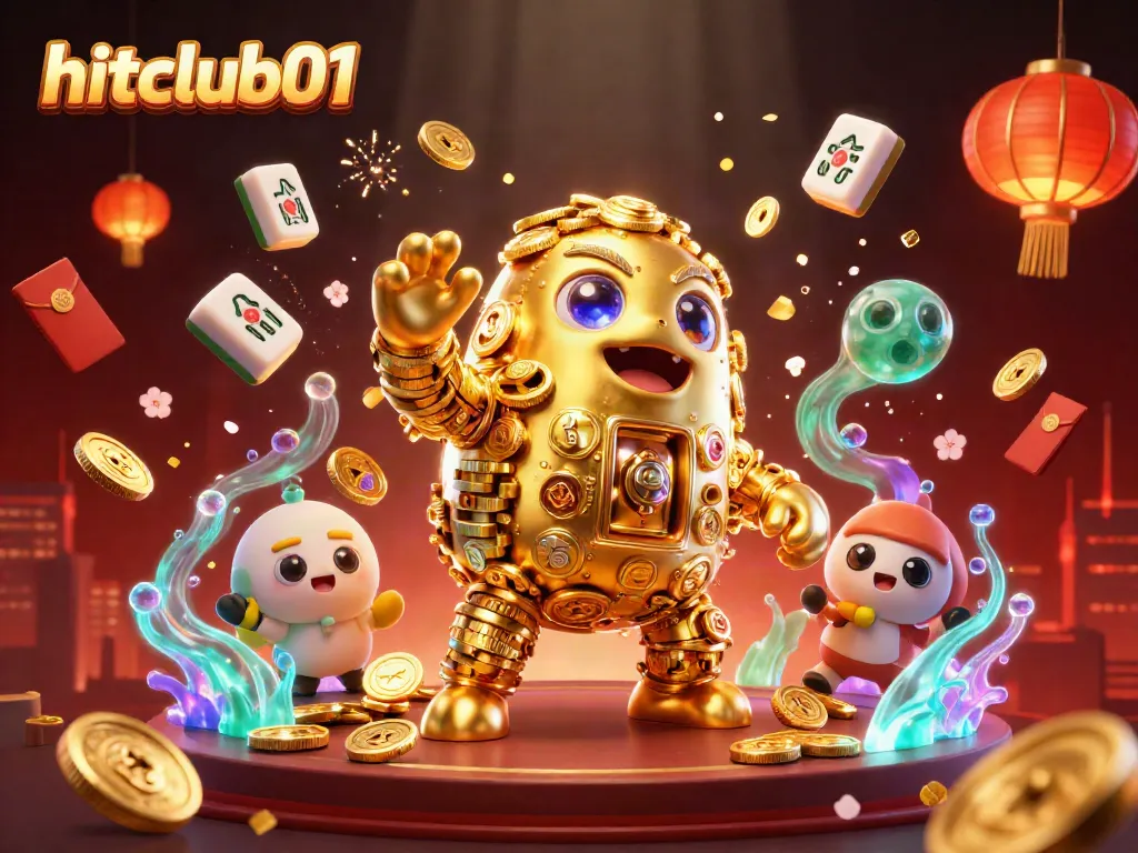 Engage with hitclub01’s vibrant gaming experience featuring a golden golem surrounded by festive elements.
