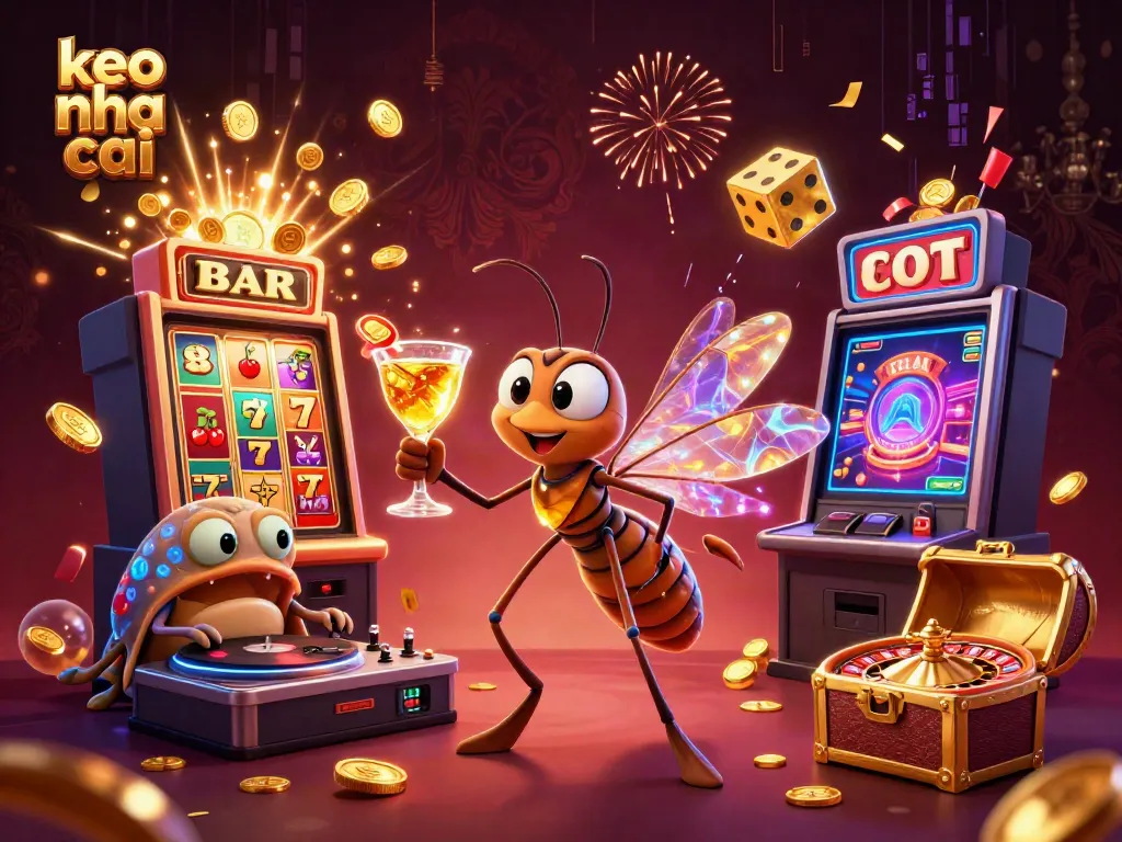 Experience exciting keo nha cai action with vibrant cartoon characters amidst a thrilling casino atmosphere.