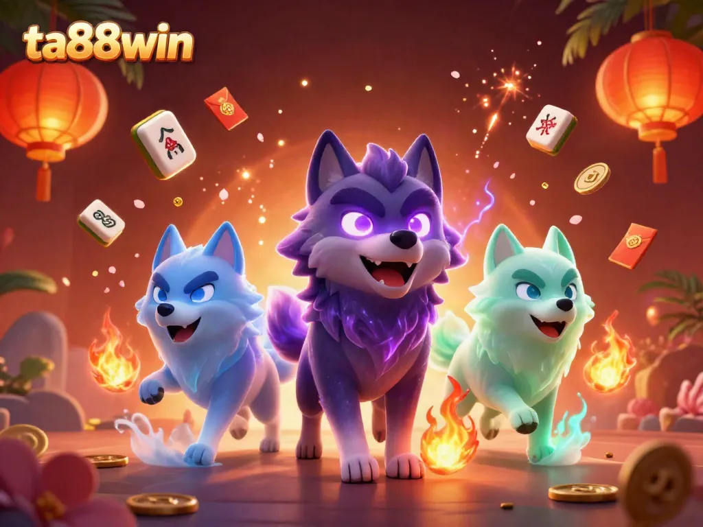 Experience the thrill of gaming with ta88win, featuring a mystical wolf leader and casino elements.
