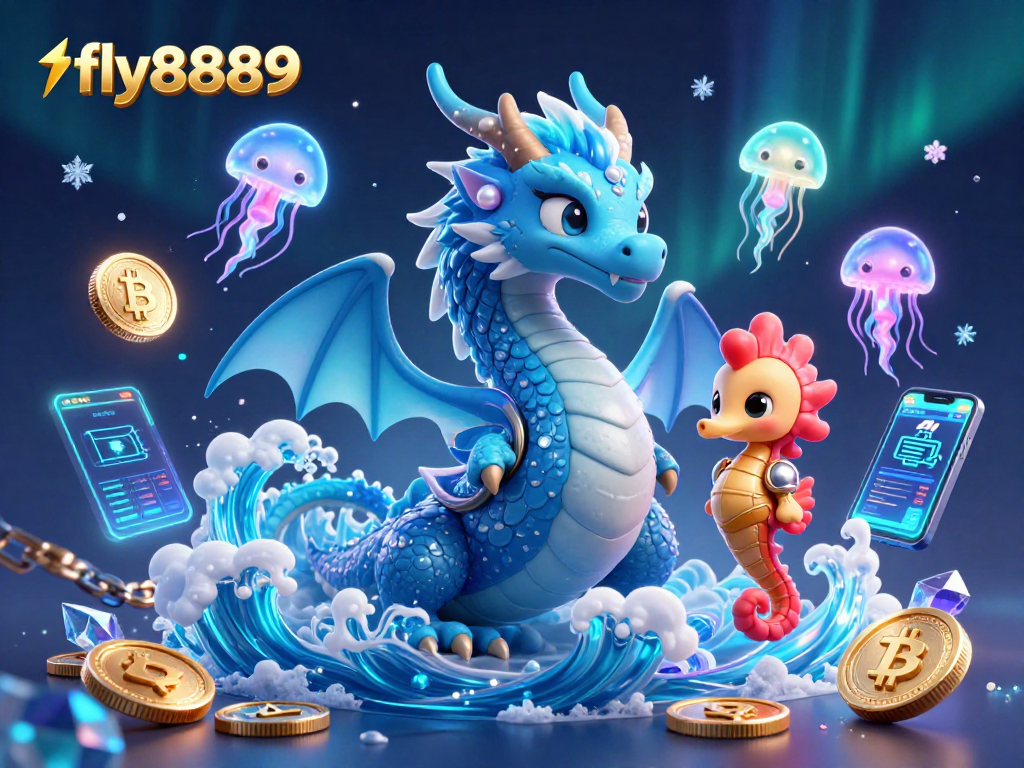 Engage in thrilling gameplay with fly8889 featuring vibrant 3D characters and gleaming crypto coin elements.