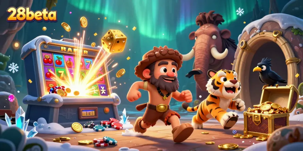 Engage with thrilling games at 28beta featuring a vibrant prehistoric casino with unique characters.