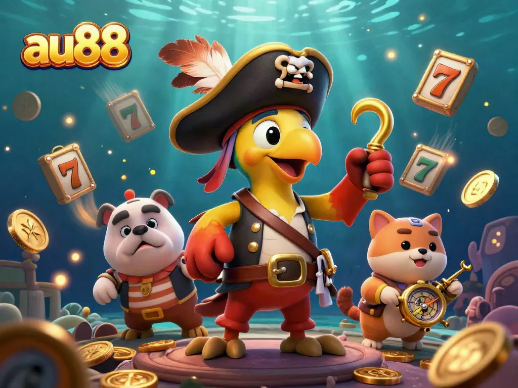 Engaging scene of au88 characters navigating an exciting underwater slot game adventure.