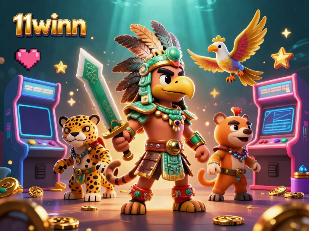 Engage with 11winn and discover a lively world of gaming with Aztec warriors and vibrant casino elements.
