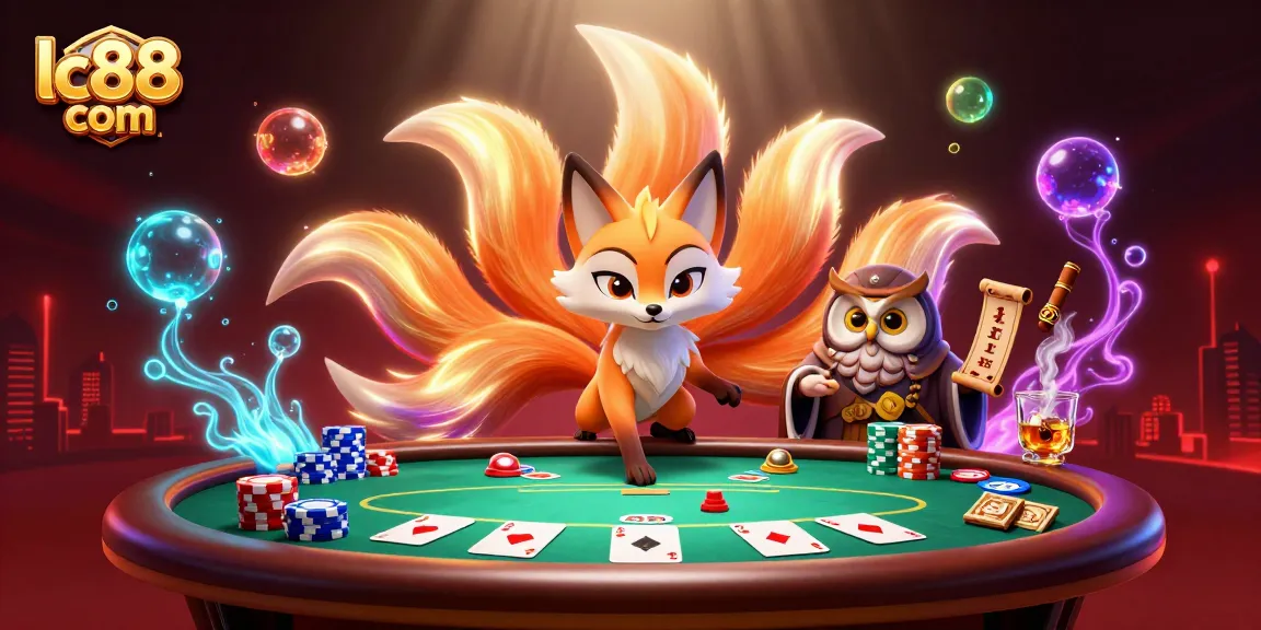 Join the excitement at lc88 com with glowing characters and poker stakes in vibrant 3D illustration!