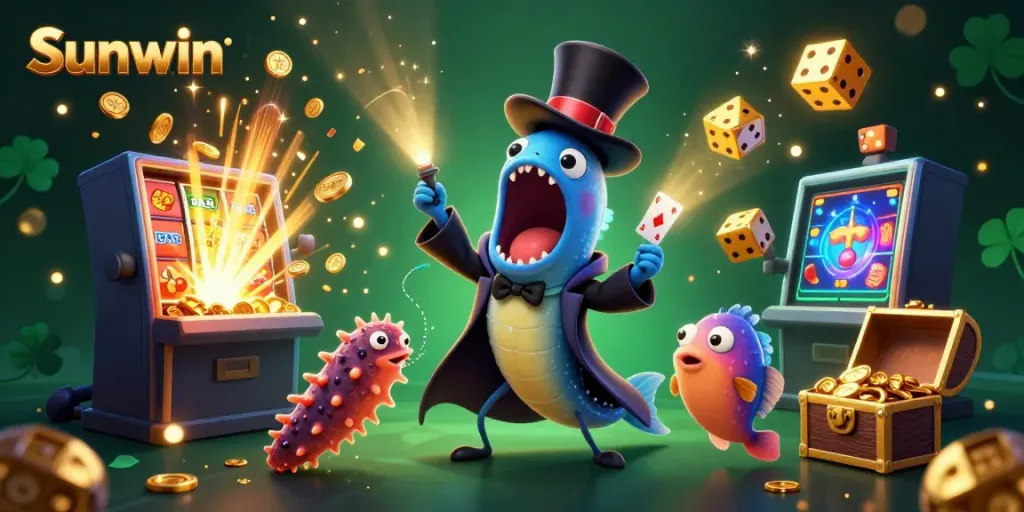 Experience thrilling moments with the Sunwin gameplay featuring unique sea creatures and vibrant casino elements.