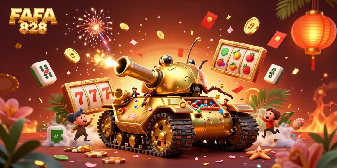 Experience FAFA 828 gaming thrills with a vibrant casino scene filled with colorful elements.