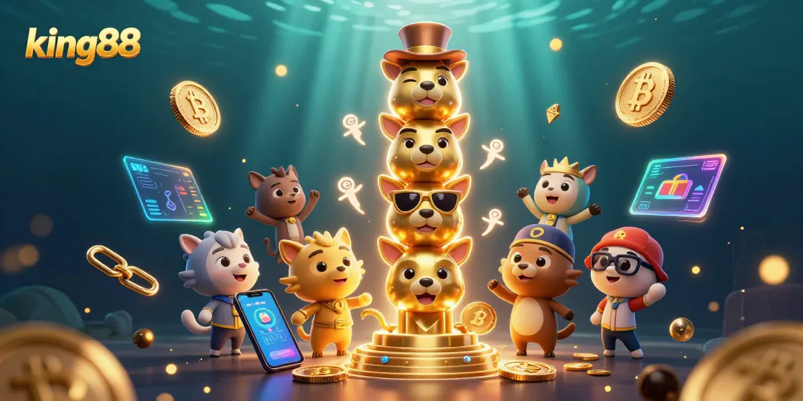 Experience king88 casino excitement with a vibrant 3D illustration showcasing dynamic crypto elements.