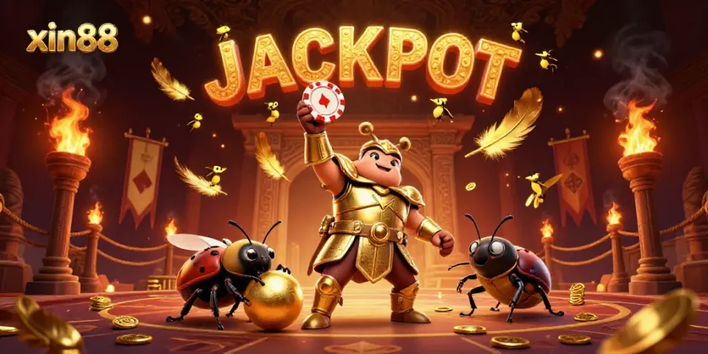 Experience high-stakes gameplay at xin88 with thrilling visuals of a beetle-themed poker championship.