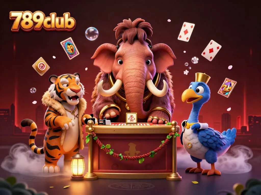 Experience thrilling games at 789club with a vibrant illustration of playful characters in a casino.