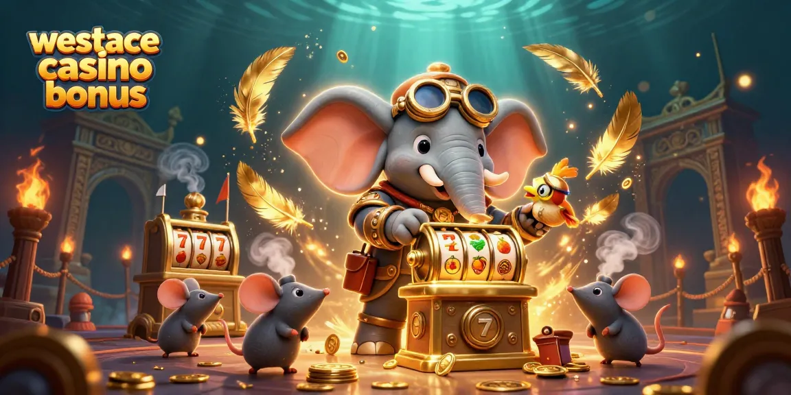 Geniet van de westace casino bonus met een kleurrijke en dynamische steampunk scène vol casinospellen.