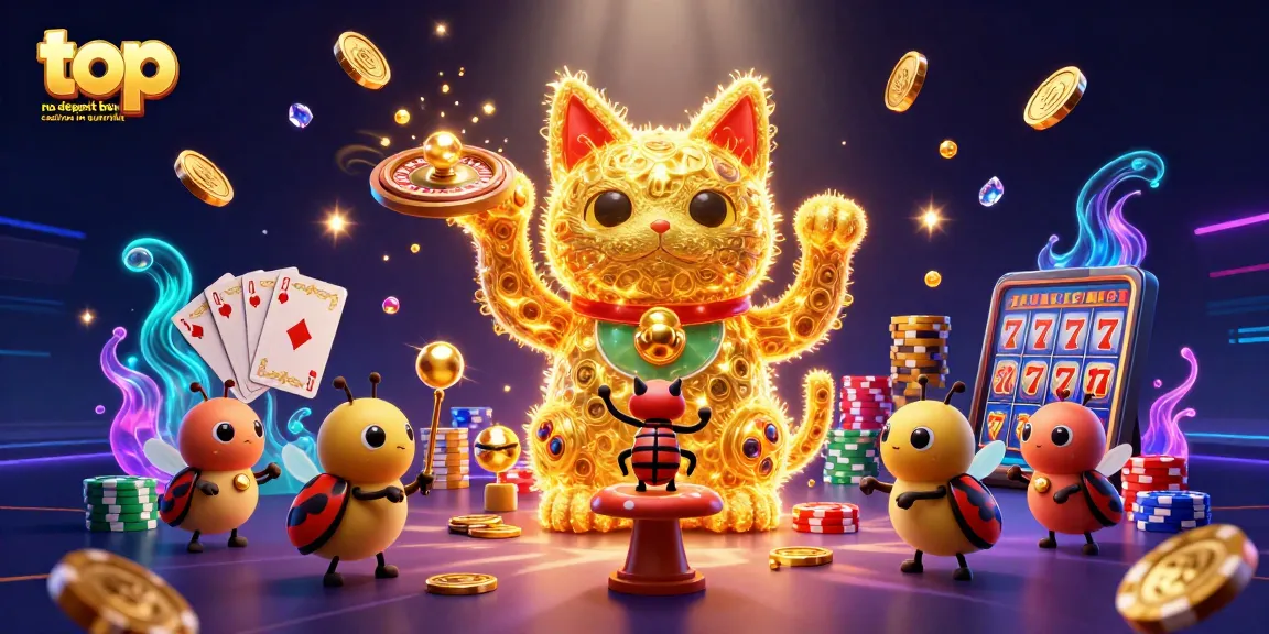 Experience the excitement at the top no deposit bonus casinos in Australia with a vibrant lucky cat display.