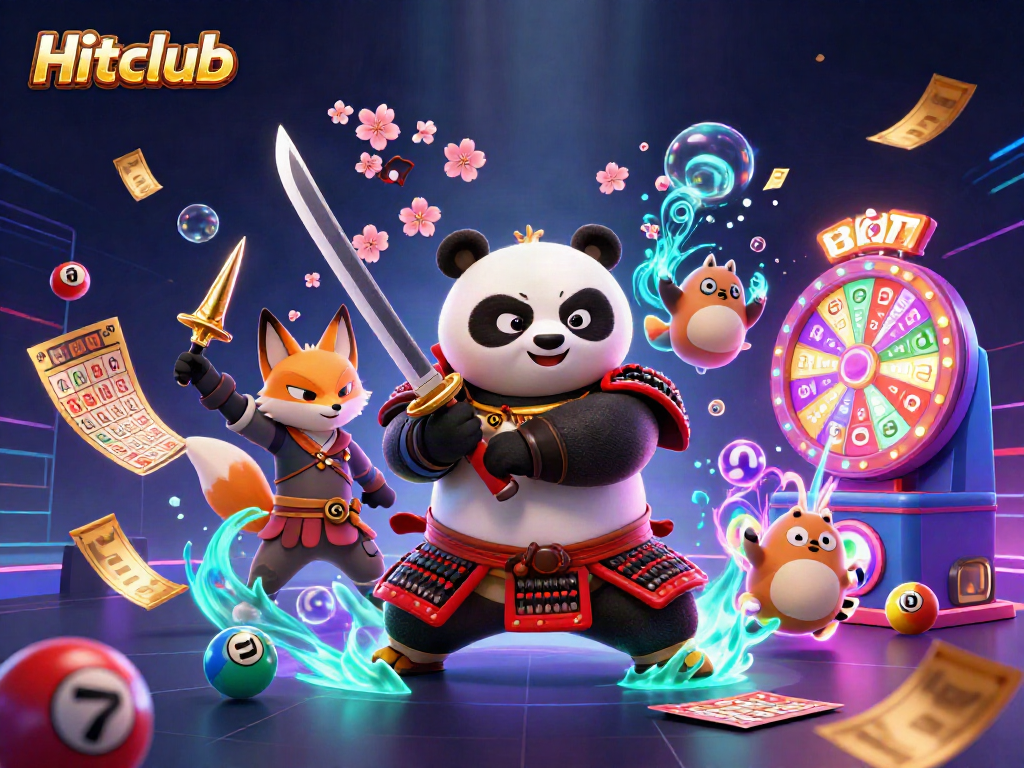 Hitclub players indulge in vibrant lottery fun with enchanting characters in a magical scene.