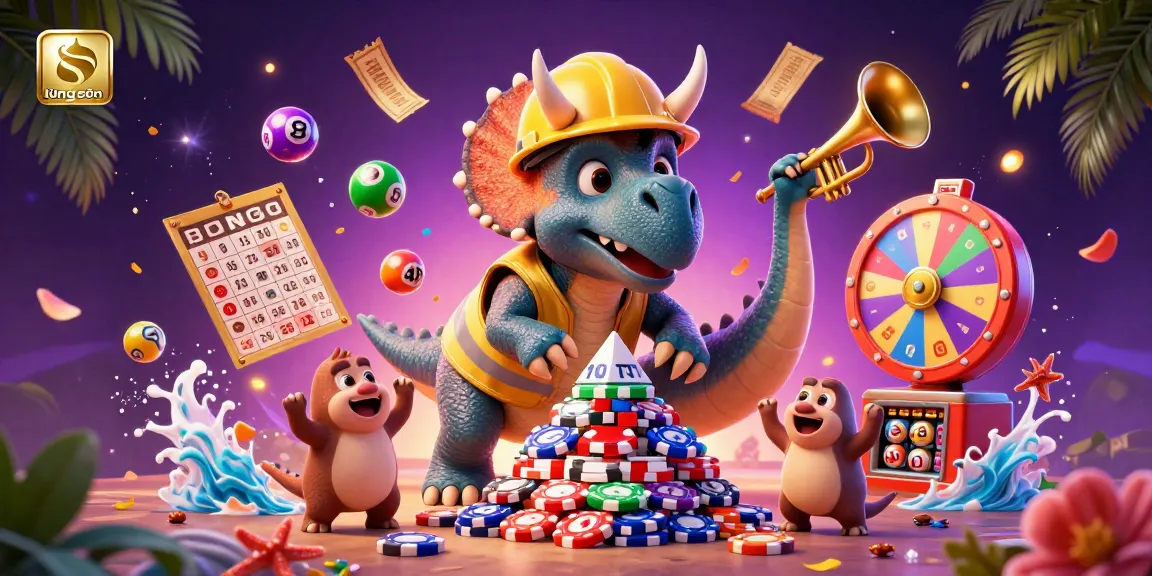 Experience vibrant gambling action with lương sơn in a dynamic scene of colorful lottery elements and cheerful cartoon characters.