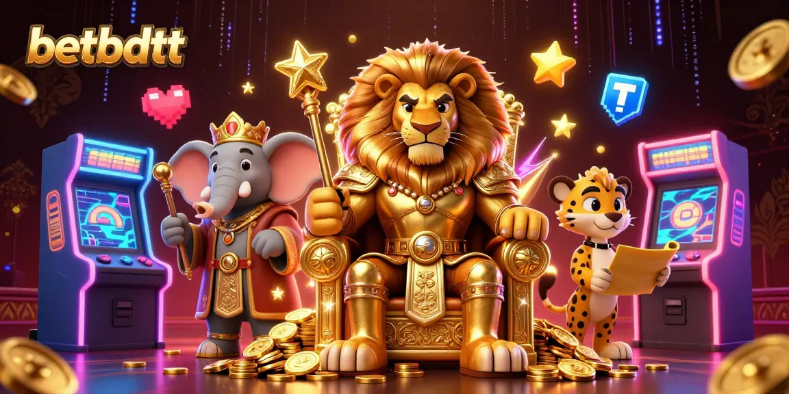 Experience betbdtt with this dynamic 3D illustration showcasing luxury casino elements in a vibrant scene.