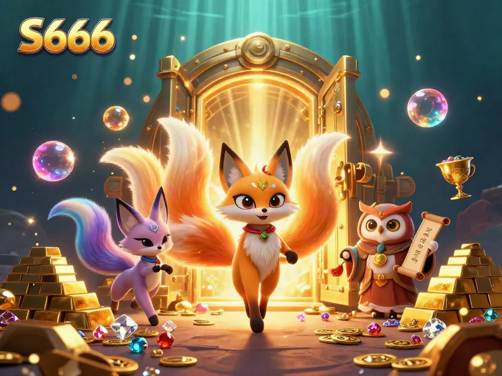 Experience thrilling gameplay at S666 with vibrant spirits and treasures in a dazzling casino illustration