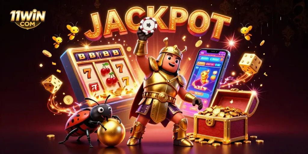 Play slots with excitement at 11WIN COM, featuring vibrant graphics and thrilling jackpot scenes.