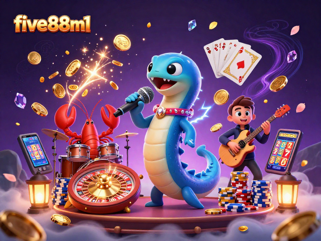 Engage with five88m1 at an underwater casino featuring a DJ eel and vibrant gambling elements.